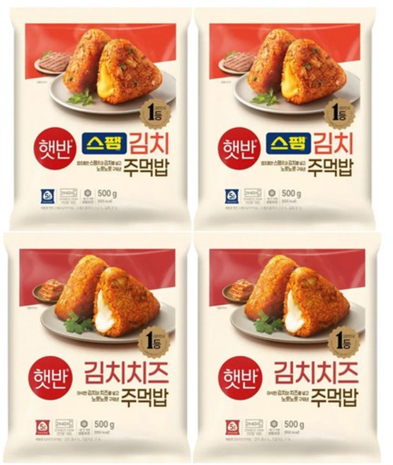 햇반 스팸김치주먹밥X2 + 김치치즈주먹밥X2, 4개, 500g