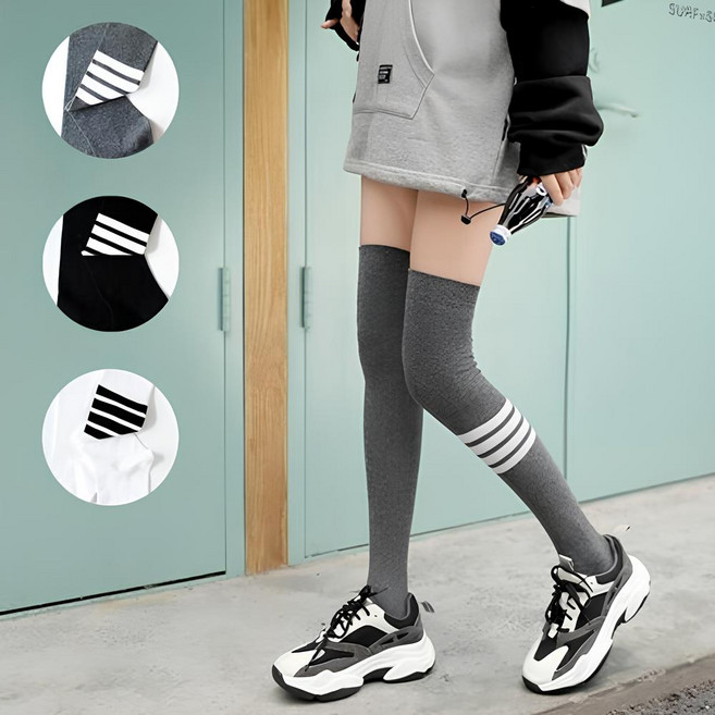 (1+1) 흘러내리지 않는 골프 오버니삭스 2켤레세트 UV차단 필라테스 요가 등산 삼선 스트라이프 여성 장목 롱 무릎양말 니하이삭스