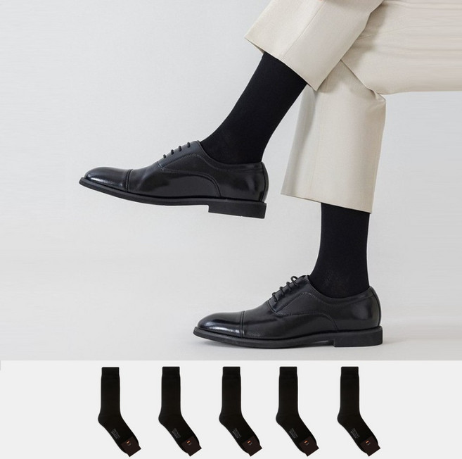 남자 긴목 정장양말 5P 신사 무지 골지 장목 국산 면 양말