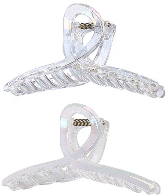 수스다 2종 세트구성 홀로그램 13cm 꼬임 집게핀 투명 불투명 오로라빛 헤어집게핌 올림머리집게핀