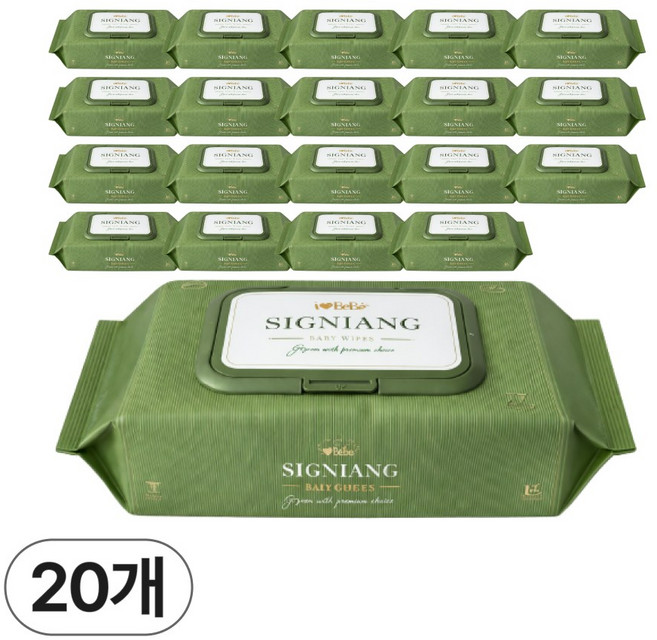 아이러브베베 시그니앙 더그린 아기물티슈 캡형, 75g, 77매, 20세트