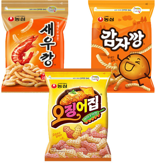 농심 대용량 지퍼백 3봉(새우깡1+감자깡1+오징어집1) 무배