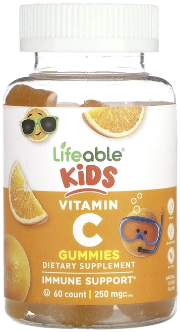 Lifeable 어린이용 비타민C 구미젤리 천연 시트러스 250mg 구미젤리 60개(구미젤리 1개당 125mg), Lifeable어린이용비타민C구미젤리천연시트러스250m - 쿠팡