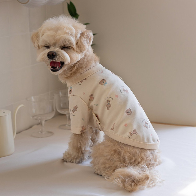 베일리펫 강아지옷 애견의류 테디 항균 티셔츠, 베이지, 1개