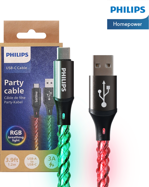 필립스 USB A타입 C타입 고속충전케이블 파티케이블, 1개, A to C, DLC5140A, 1.2m