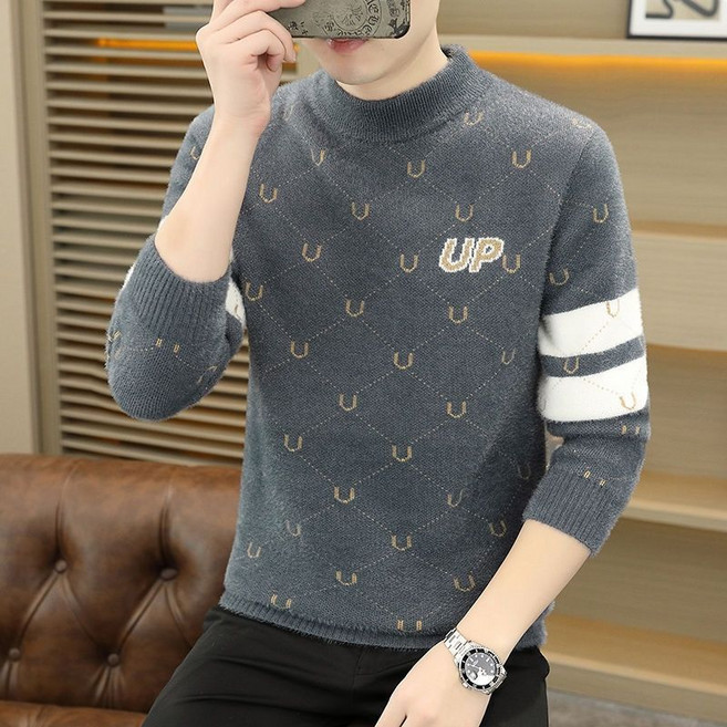 KAQIA 남성 긴팔 니트 스웨터 스판 루즈핏 스웨터 상의 패션 남자 스웨터 MR1012