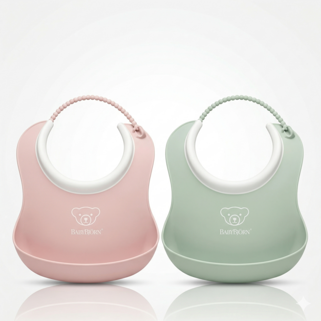 베이비뵨 스몰 베이비 빕 이유식 턱받이, 파우더그린 + 파우더핑크, 2개입, 1세트