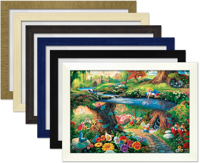 디즈니 킨케이드 이상한 나라의 앨리스 퍼즐 1000P+우드 액자 세트, 화이트, 1세트, 우드