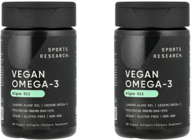 (1+1) 스포츠 리서치 비건 오메가3 베지 소프트젤 60정, 2개 - 쿠팡