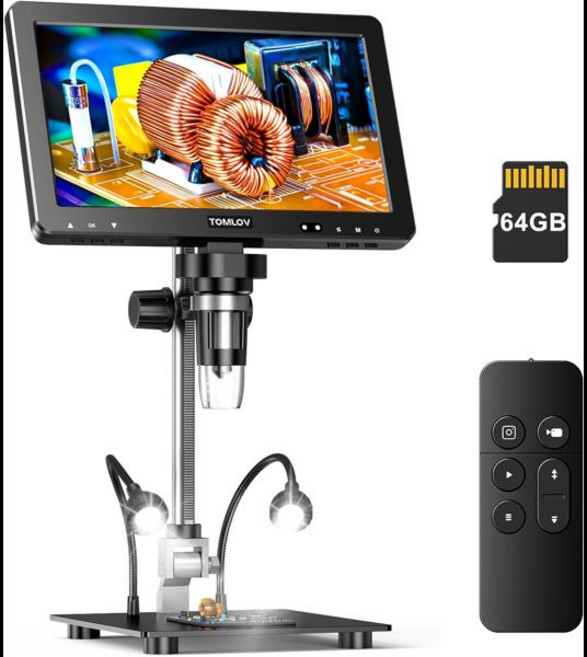 TOMLOV DM9 Max 10.1 "HD IPS HDMI 디지털 현미경 1500X 20MP 코인 현미경 오류 동전 용 LCD 납땜 돋보기, 1개