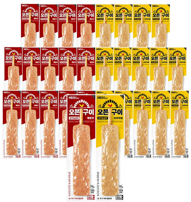 허닭 오븐구이 닭가슴살바 70g 2종 (오리지널+매운맛), 30개
