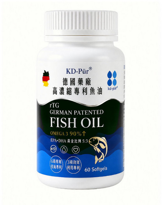 KD-Pür 德國藥廠 高濃縮專利魚油 Omega 3, 1個, 60顆