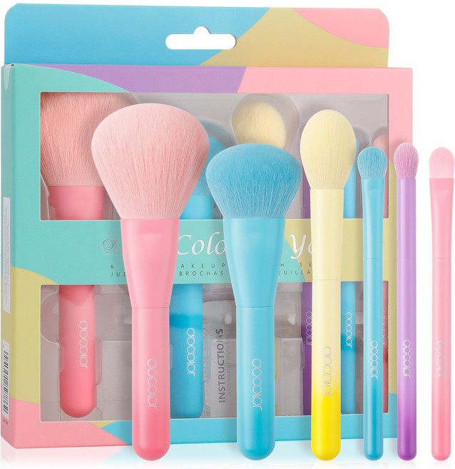 Docolor 풀 메이크업 브러쉬 세트 카부키 파운데이션 블러셔 컨투어 컨실러 아이브로우 아이섀도우 브러쉬 초보자 추천, 1개, 휴대용 6종 세트