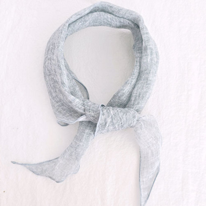 여름 시원한 린넨 스카프 + 링 세트 마 100% 미니 삼각 스카프 국내 미시 쁘띠 스카프