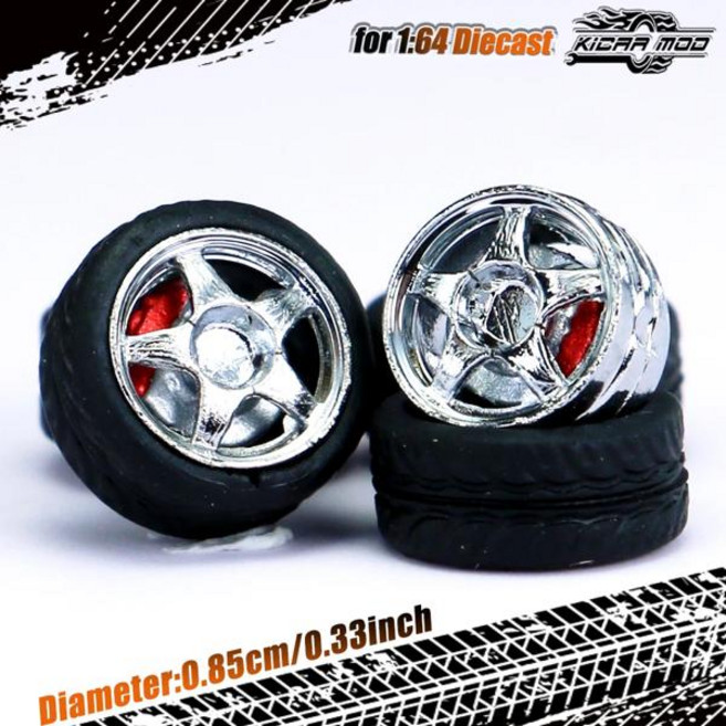 Kicarmod 164 모델 자동차 ABS 바퀴 고무 타이어 브레이크 디스크 재 장착 부품 직경 8.5mm 모델 자동차 Tomica MINI GT, 12 HU-D5 Electroplating, 01 CHINA