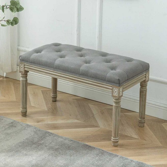 엔틱 벤치 원목 다이닝 엔티크 수입 식탁 긴의자 가구, 80x40x46cm 다크 그레이 코튼과 린넨