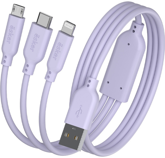 esker 3in1 고속충전 멀티 케이블 USB-A타입 1.5M, 1개, 퍼플, 150mm