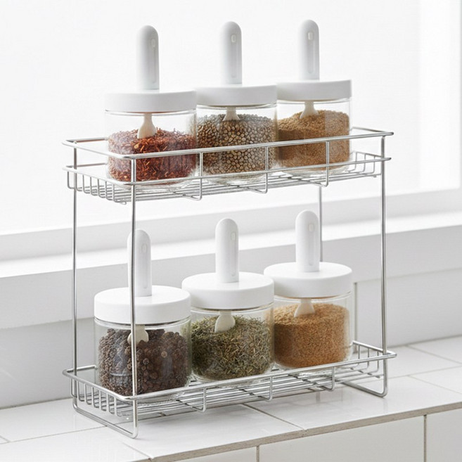 캄핏 스텐 2단 틈새 주방선반 정리대, 1개, 실버