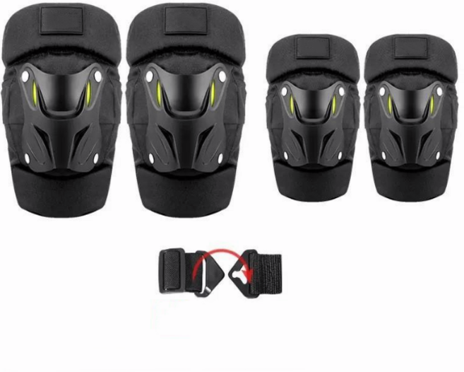 오토바이 무릎 보호대+팔꿈치 보호대 세트 킥보드 자전거 라이딩 장비, 블랙A, 1개