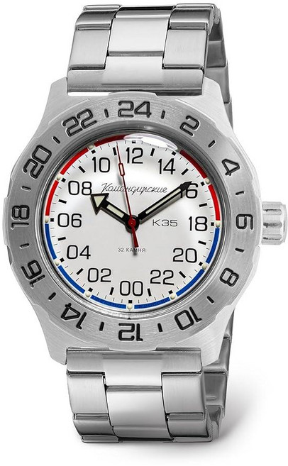 VOSTOK Komandirskie 35084 K-35 Automatic Watch | 24-Hour | 100M Water Resistance | Steel Bracelet