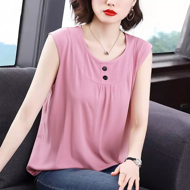 Neirny 중년 여성 빅사이즈 나시 티셔츠 여름용 엄마룩 캐주얼 조끼 냉장고 오버핏 심플 루즈핏 민소매 상의