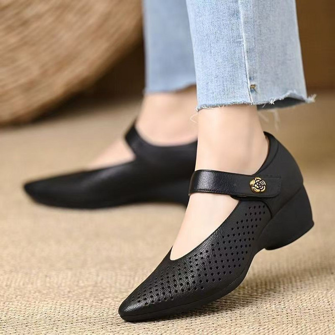 FINE ART 중년여성 여름 메리제인 가죽 로퍼 구두 데일리 메쉬 단화 발편한 샌들