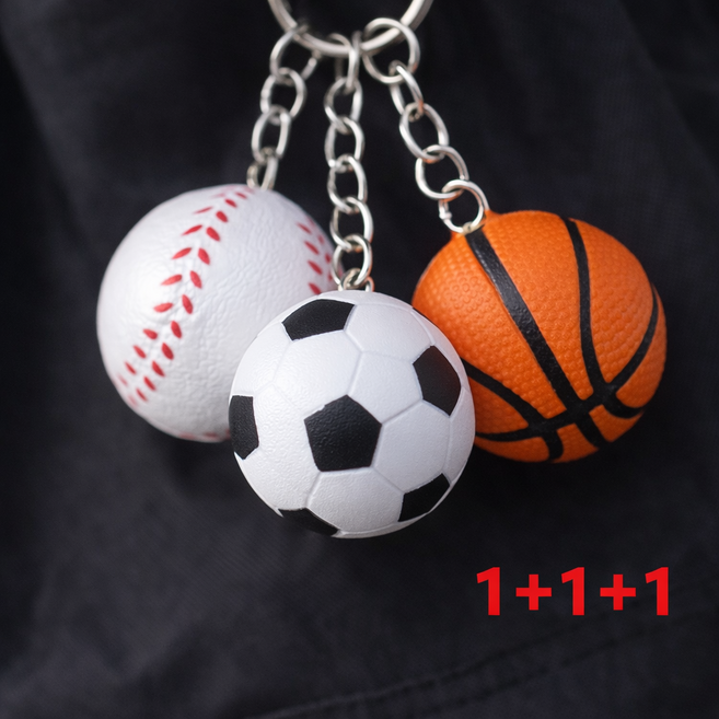 [1+1+1] 꿀꿀마켓 스포츠 키링 야구 축구 농구 3종 세트 가방 자동차 열쇠고리 키홀더 홈런 EPL NBA, 1세트, 야구공+축구공+농구공 1+1+1