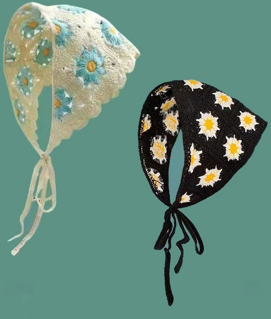 벨론 커치프 꽃무늬 니트 반다나 복고풍 귀여운 여름 헤어 스카프