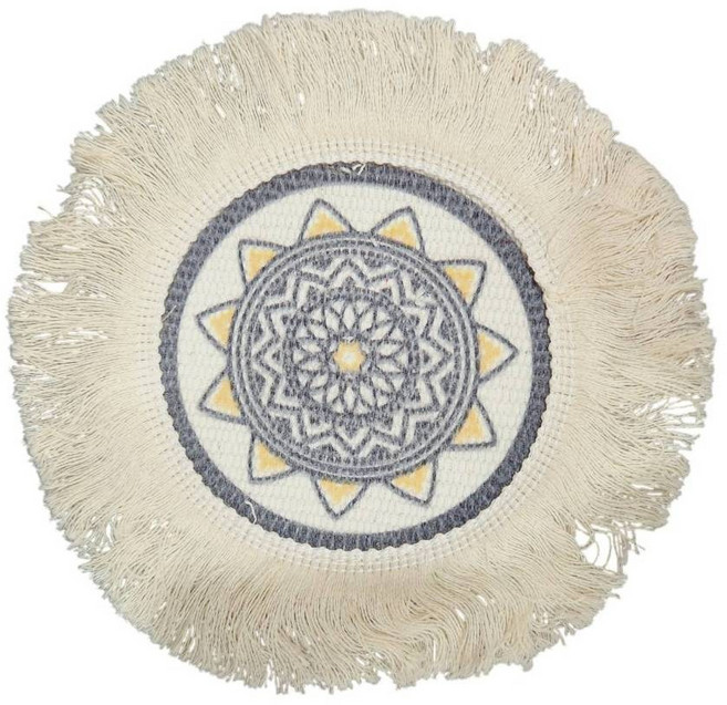 【波西米亞風】明亮色系流蘇桌墊 餐墊 桌巾 隔熱墊 吸水杯墊 房間佈置 拍照道具, 1個, 款式E - 小號