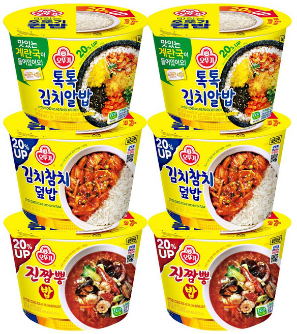 오뚜기 컵밥 톡톡김치알밥x2 + 김치참치덮밥x2 +진짬뽕밥x2 즉석컵밥, 1세트, 1.675kg