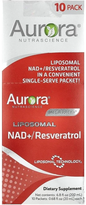 오로라 뉴트라사이언스 메가팩 플러스 리포소말 NAD+ 레스베라트롤 20 ml x 10 Aurora Nutrascience Mega-Pack+® Liposomal NAD +/ Re - 쿠팡