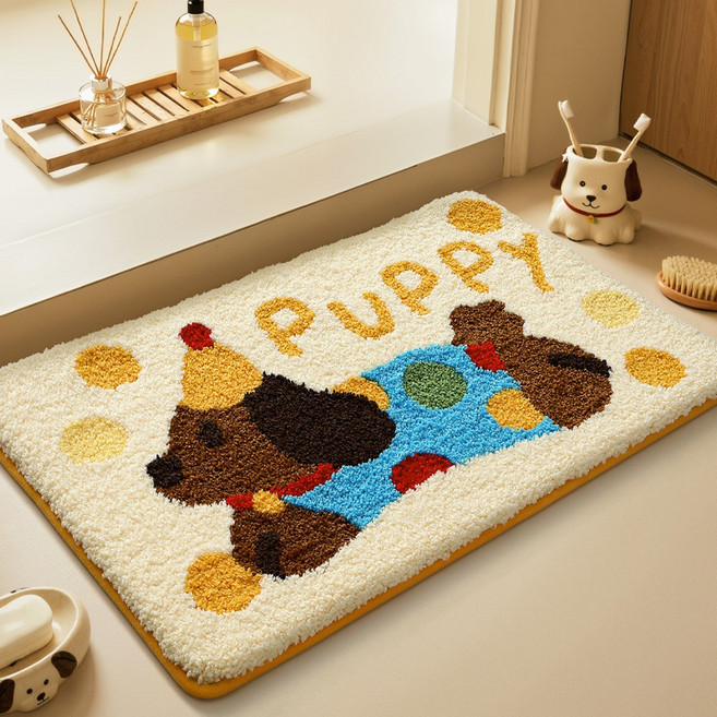 DEXI 부드러운 도톰 극세사 욕실 화장실 현관 미끄럼방지 논슬립 프리미엄 욕실 발매트 침대 귀여운, PUPPY