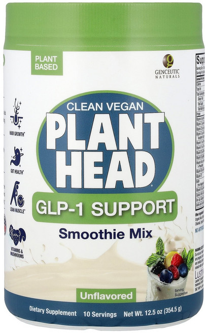 젠슈틱 내추럴스 클린 베지테리안 플랜트 헤드 GLP 1 스무디 믹스 무향 12.5온스 354.5g Genceutic Naturals Clean Vegan Plant Head S, 1개