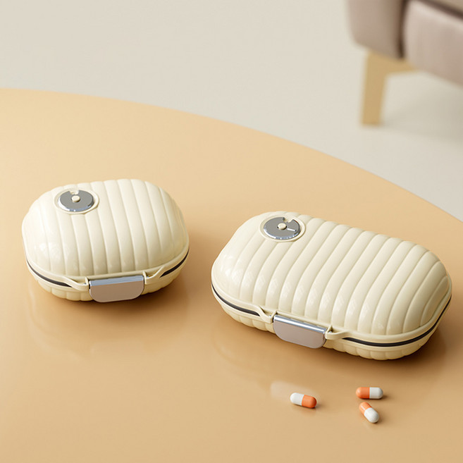 EGMI 여행용 휴대용 간편 일주일 알약 케이스 칸막이 약통 대소 혼합 2P, 1세트, 아이보리