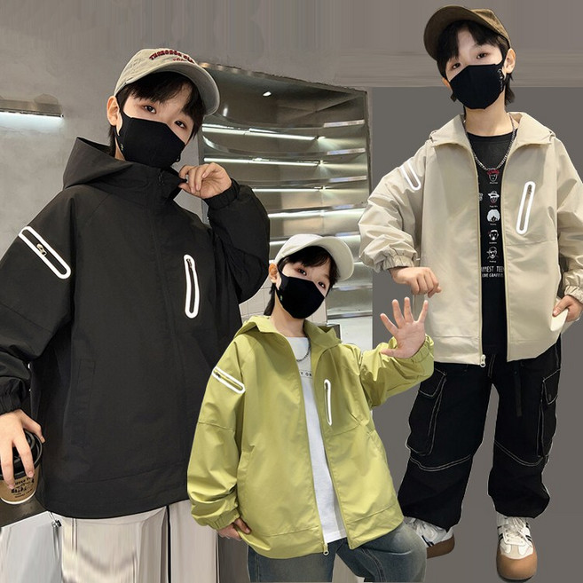 가을 남아 형광 후드집업 바람막이 점퍼