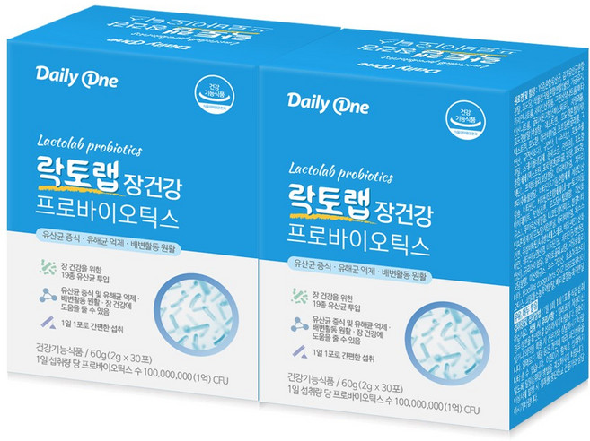 데일리원 락토랩 장건강 프로바이오틱스 유산균 보장균 1억 CFU, 60g, 2개