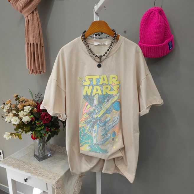 스타워즈 여성 오버핏 박스 면100% 라운드넥 반팔티셔츠