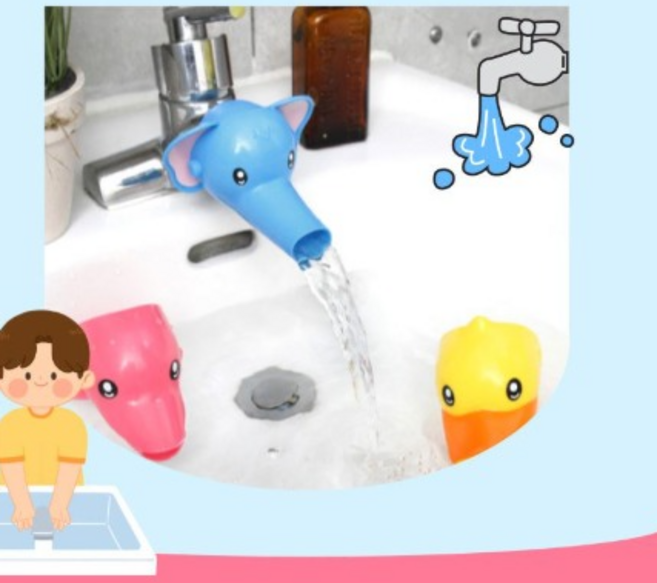 수도꼭지 연장 아기 유아 어린이 코끼리 돌고래 오리 수도꼭지, 1개