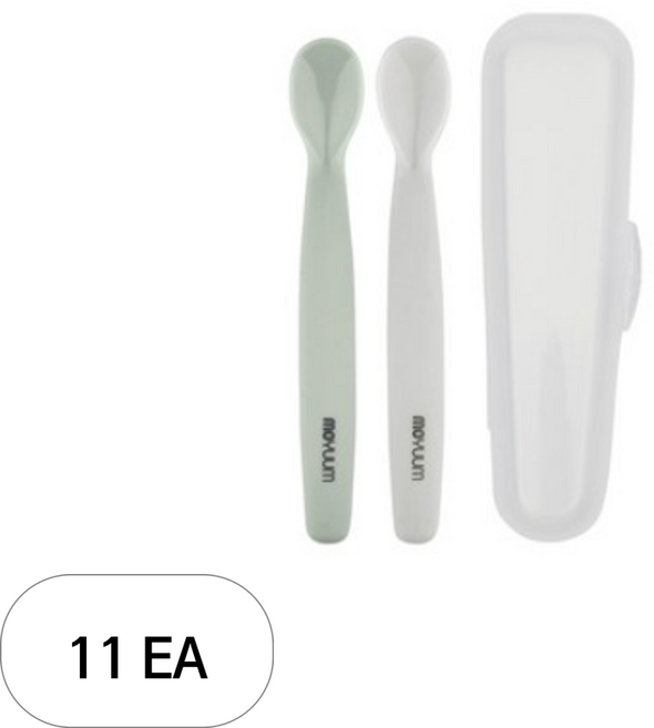 모윰 프리미엄 실리콘 이유식 스푼 2종 세트 + 케이스, 세이지 + 그레이, 11세트