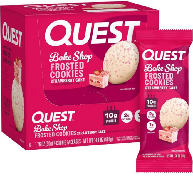 Quest Nutrition 케이크 스낵 퀘스트 뉴트리션 프로스티드 쿠키스 트윈 팩 생일 설탕 1g 단백질 10g 순 탄수화물 2g 글루텐 프리 8개입1팩, 16개