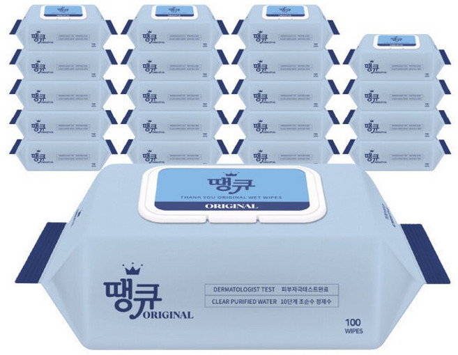땡큐 오리지널 물티슈 100매 20팩 (캡형) 대용량 플레인 갓성비 저자극, 20개, 100매입