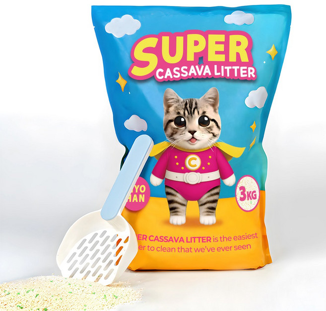 슈퍼 카사바 모래 고양이모래 응고형 프리미엄, 고운입자, 6개, 3kg