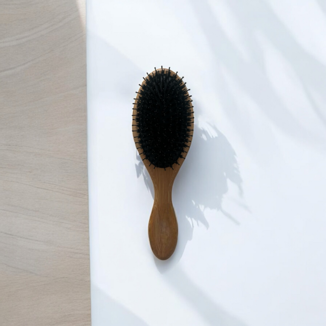 리빙아포 돈모 우드 패들 브러쉬 멧돼지털 빗 1p, 1개, 우드 블랙