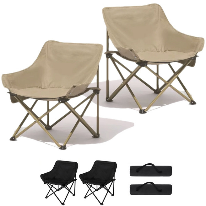 더라운드 캠핑 의자 1+1 접이식 폴딩 로우 체어 카키베이지 블랙, 2개