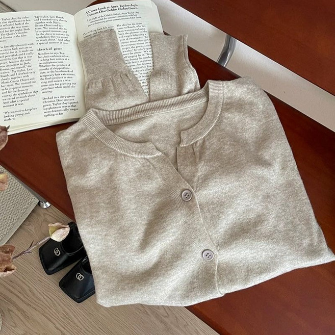 HDAON 여성 가디건 베이직 라운드 버튼 기본 가디건