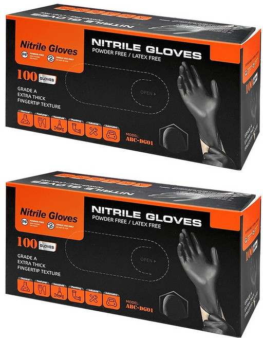 Nitrile 拋棄式手套 100入 無粉 加厚 指尖紋理, 黑色, M, 2個
