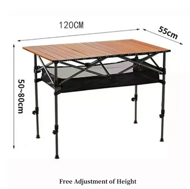 쉬운 가방이 있는 야외 피크닉 테이블 경량 자가 여행용 에그 롤 롱 휴대용 캠핑 접이식 책상, 02 Wood adj
