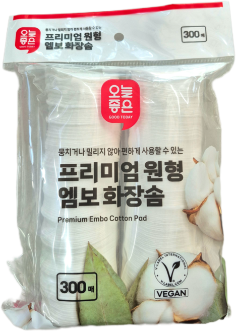 오늘좋은 프리미엄 원형 엠보 화장솜 300매 300매입 1개