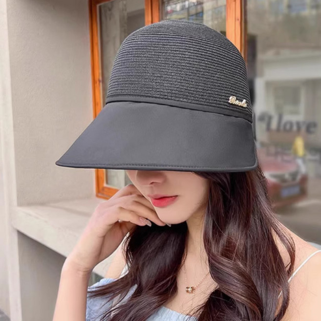 拚接草帽女 2025速幹透氣出遊時尚可折疊鴨舌帽寬沿沙灘帽透氣大簷百搭 時尚漁夫帽