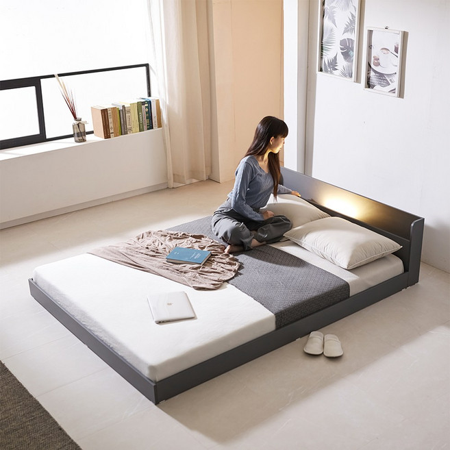 파로마 네오 마이미 LED 조명 저상형 침대 슈퍼싱글 퀸 매트리스 추가, 그레이_프레임단품_Q